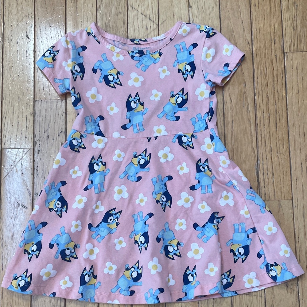 Pink Bluey Kids Dress with Daisy Flowers